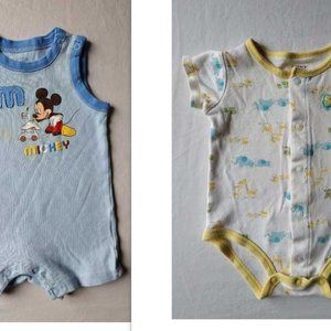 Lot 2 Disney Carter Baby Boy 3 6 month Tank Short Sleeve Bodysuit Blue Mickey